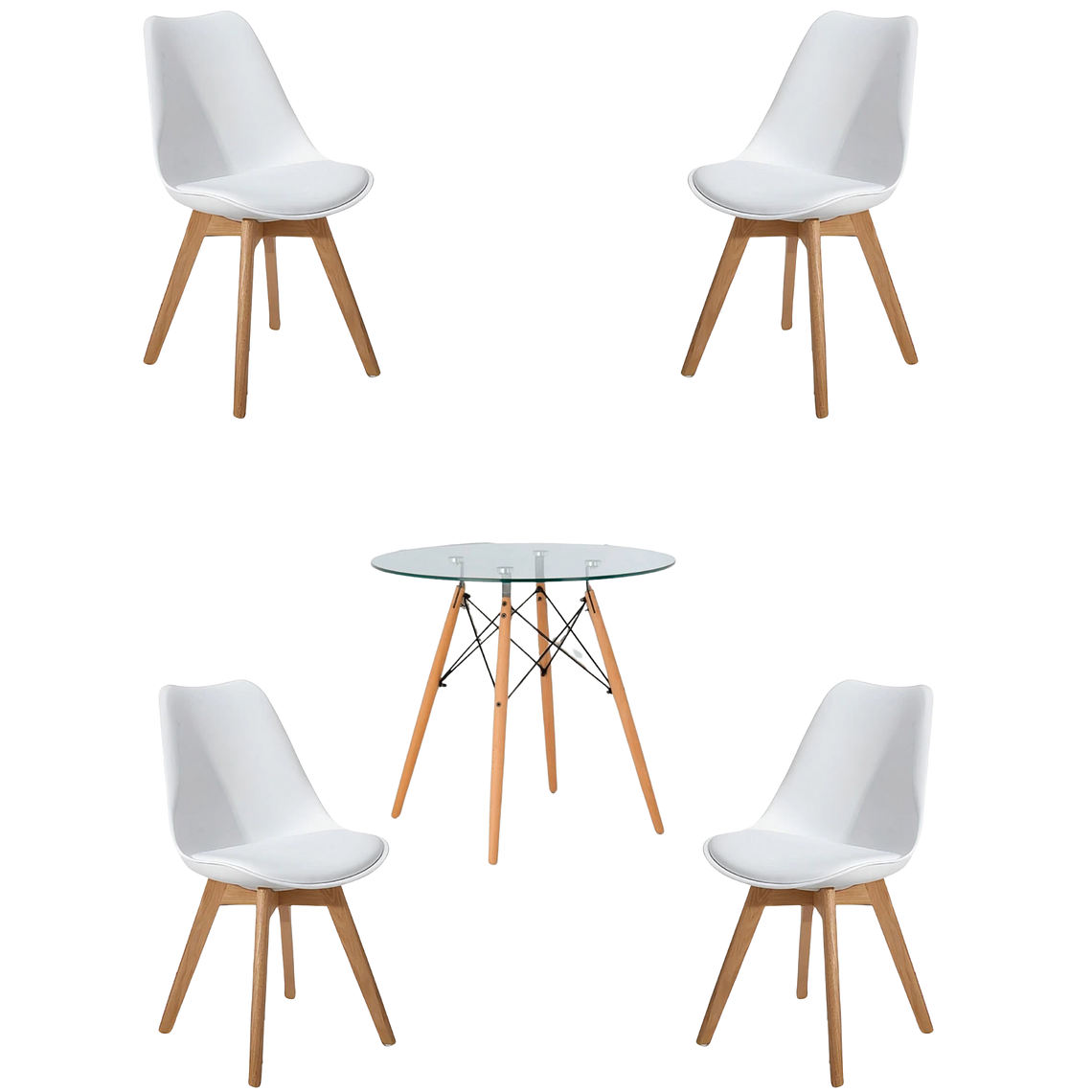 Comedor Mesa Redonda Vidrio Eames + Sillas Tulip 2