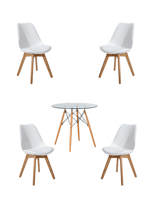 Comedor Mesa Redonda Vidrio Eames + Sillas Tulip