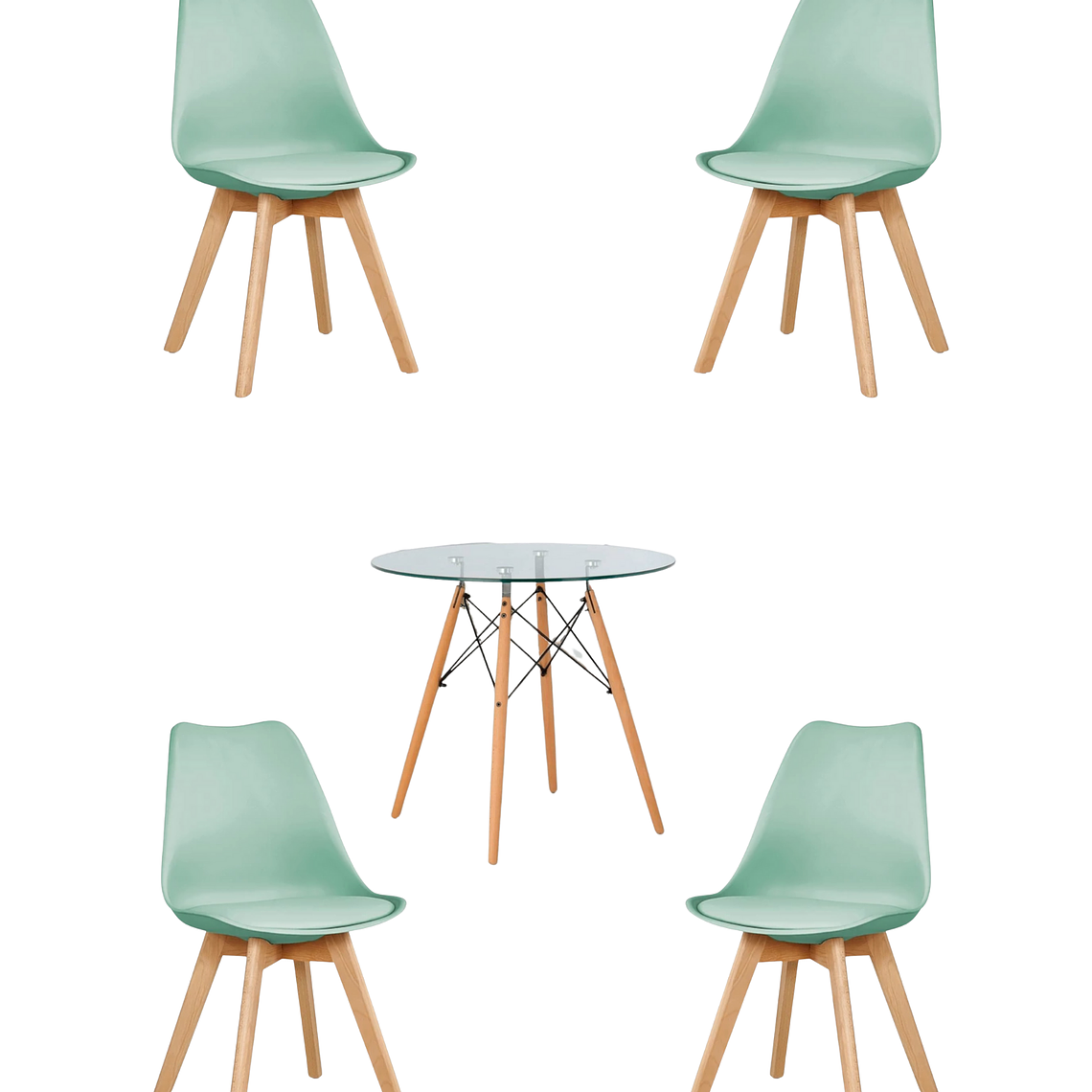 Comedor Mesa Redonda Vidrio Eames + Sillas Tulip 3