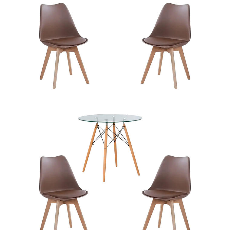 Comedor Mesa Redonda Vidrio Eames + Sillas Tulip 5