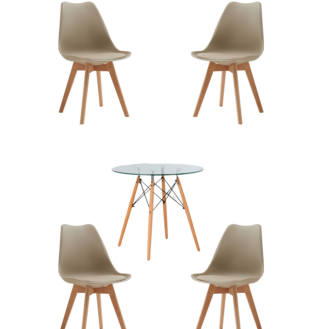 Comedor Mesa Redonda Vidrio Eames + Sillas Tulip 6
