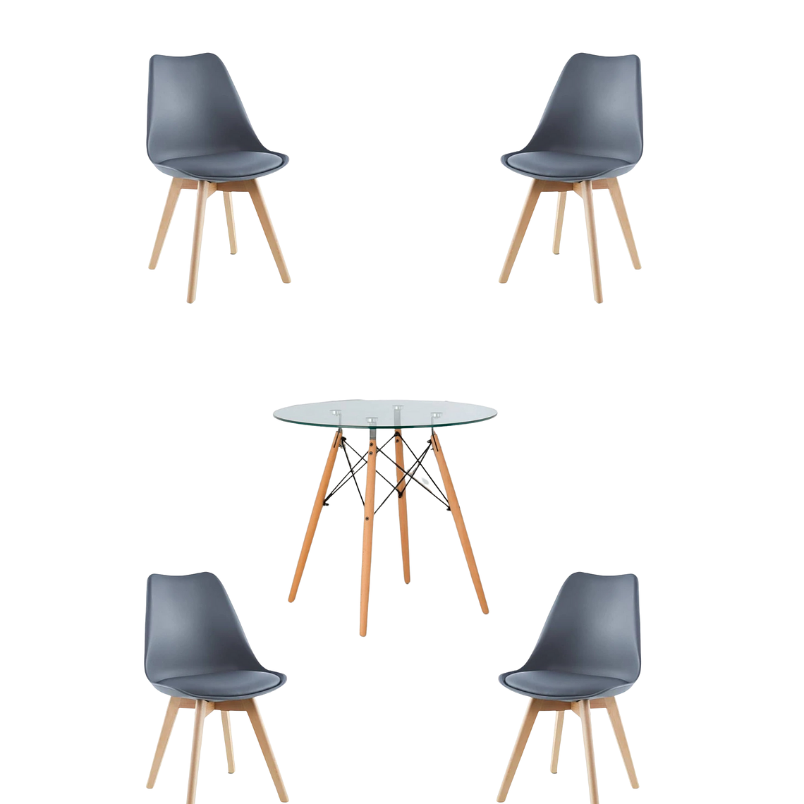Comedor Mesa Redonda Vidrio Eames + Sillas Tulip 8