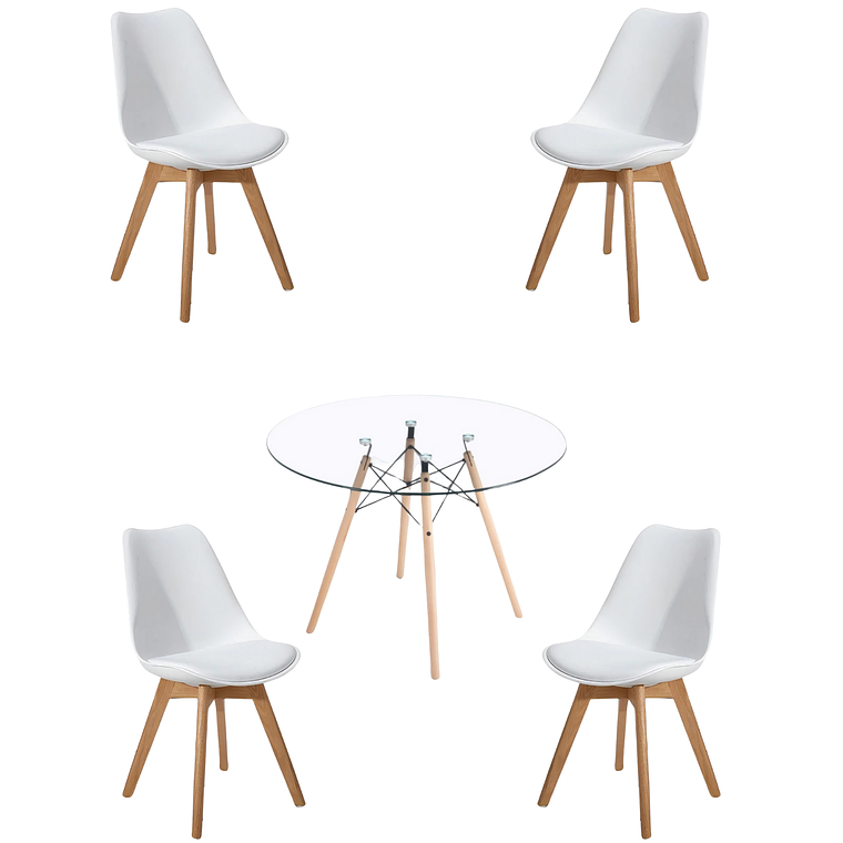 Comedor Mesa Redonda Vidrio Eames + Sillas Tulip 9