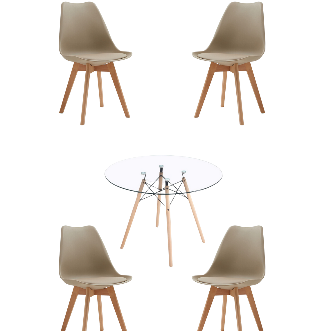 Comedor Mesa Redonda Vidrio Eames + Sillas Tulip 13