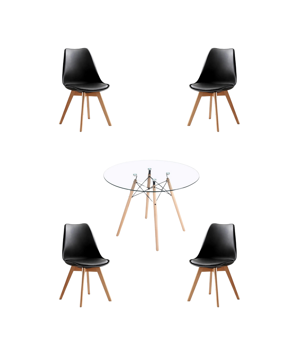 Comedor Mesa Redonda Vidrio Eames + Sillas Tulip