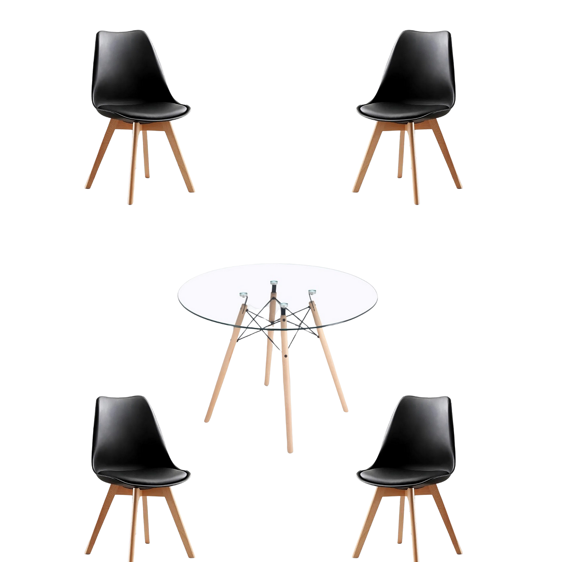 Comedor Mesa Redonda Vidrio Eames + Sillas Tulip 14