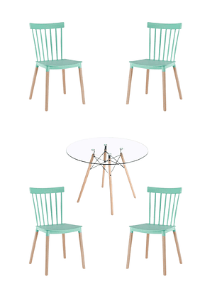 Comedor Mesa Redonda Vidrio Eames + Sillas Windsor