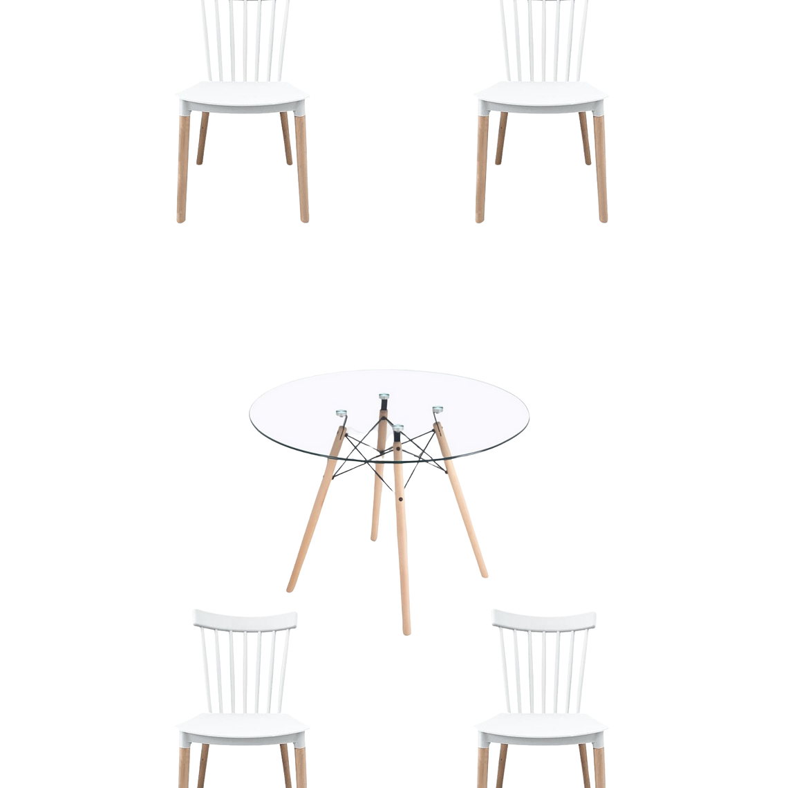 Comedor Mesa Redonda Vidrio Eames + Sillas Windsor 4