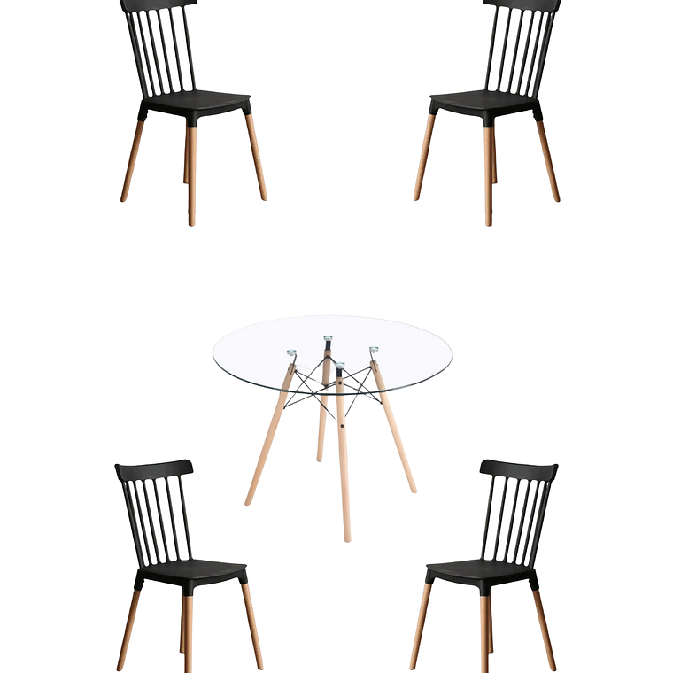 Comedor Mesa Redonda Vidrio Eames + Sillas Windsor 5