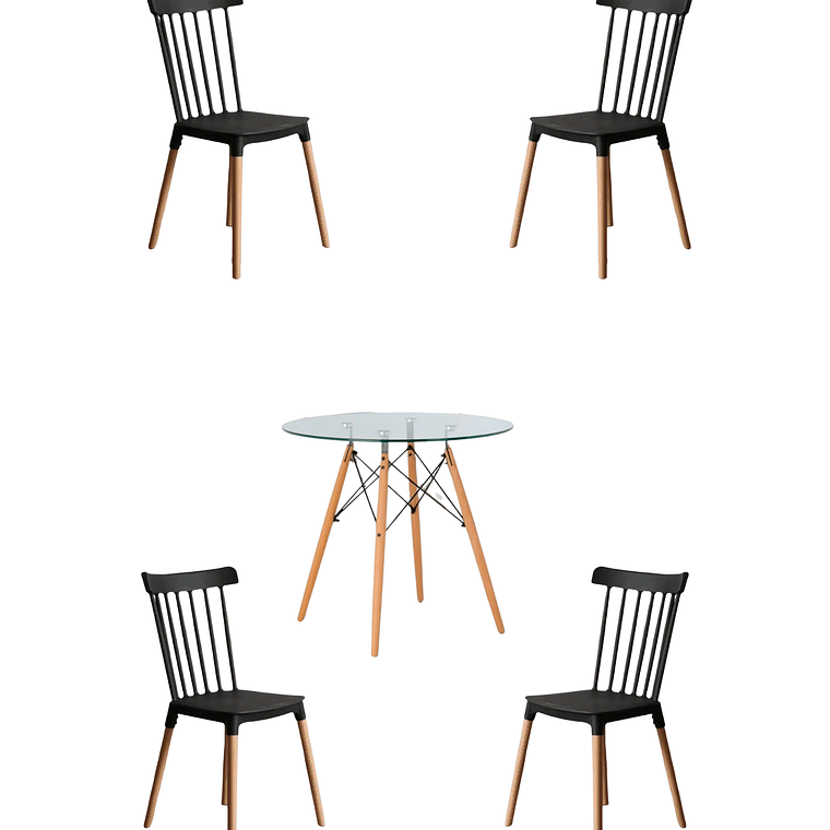 Comedor Mesa Redonda Vidrio Eames + Sillas Windsor 9