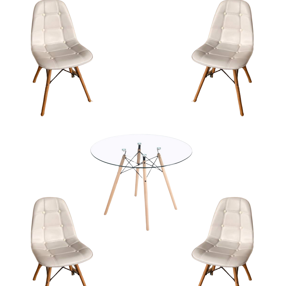 Comedor Mesa Redonda Vidrio Eames + Sillas Buckle 2