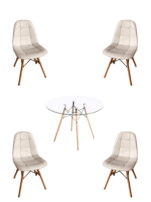 Comedor Mesa Redonda Vidrio Eames + Sillas Buckle