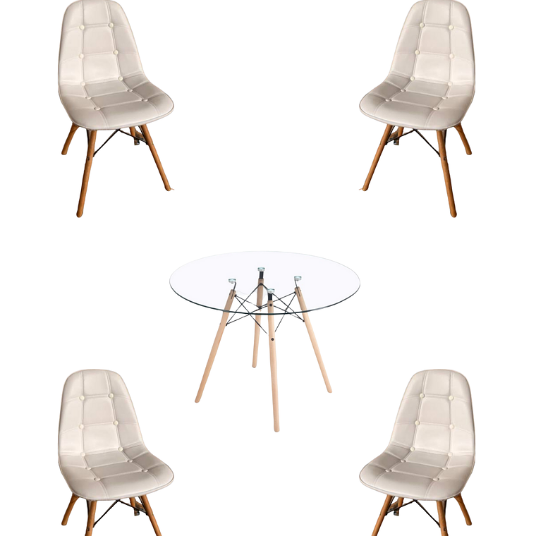 Comedor Mesa Redonda Vidrio Eames + Sillas Buckle 2