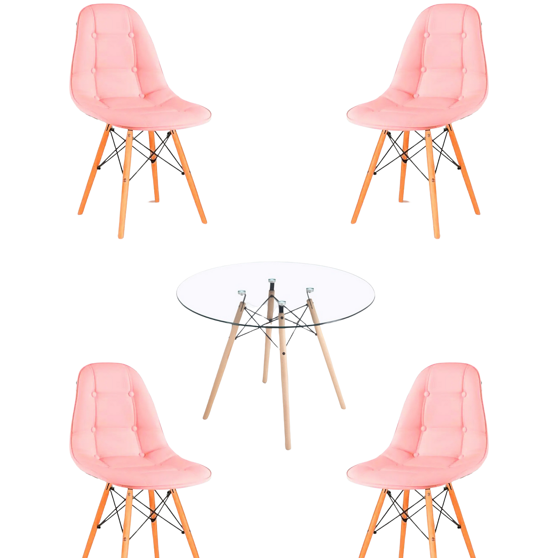 Comedor Mesa Redonda Vidrio Eames + Sillas Buckle 3