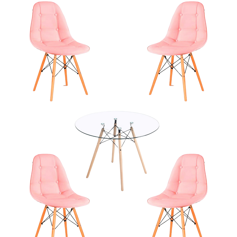 Comedor Mesa Redonda Vidrio Eames + Sillas Buckle 3