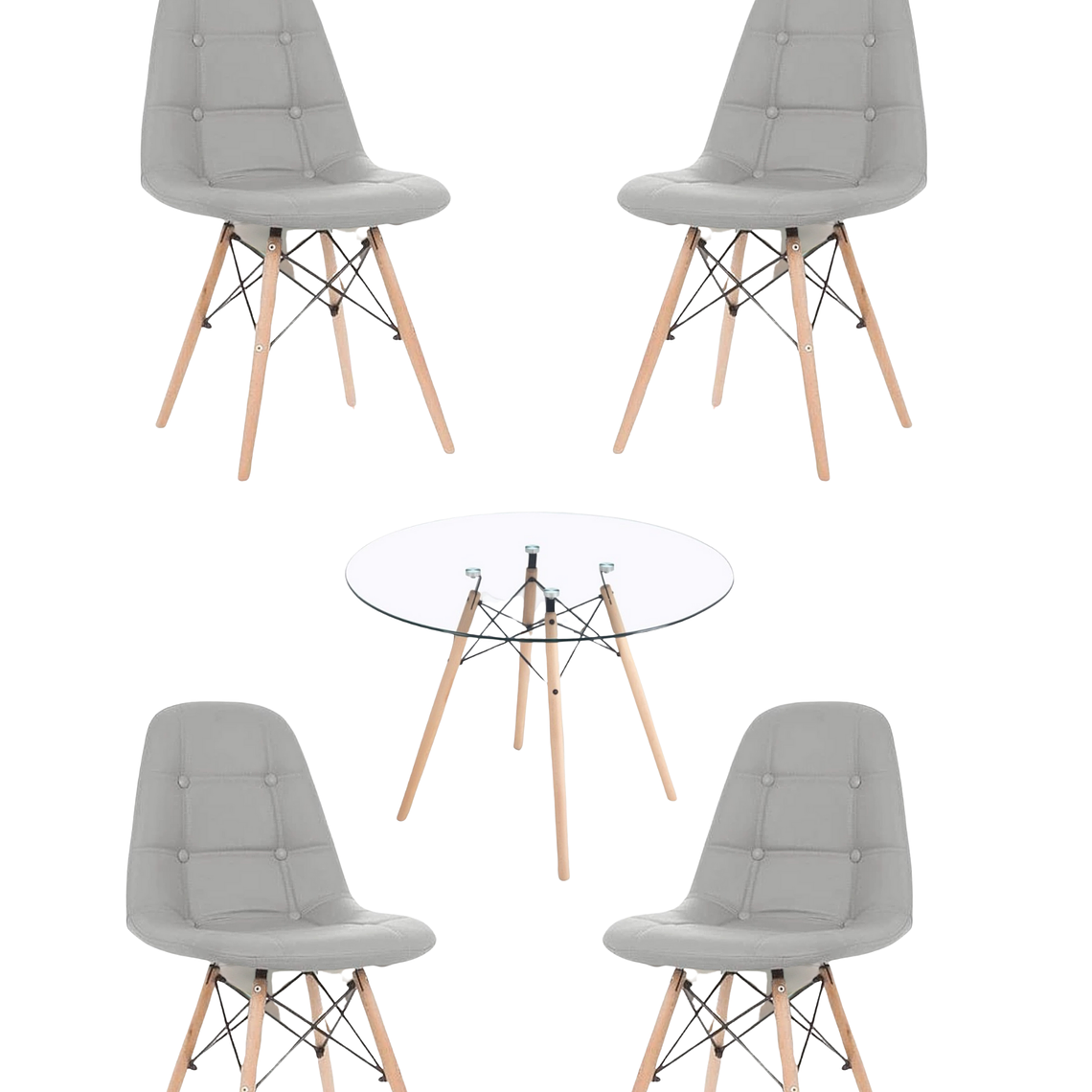 Comedor Mesa Redonda Vidrio Eames + Sillas Buckle 4