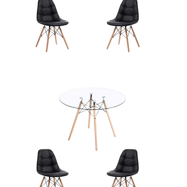 Comedor Mesa Redonda Vidrio Eames + Sillas Buckle 5