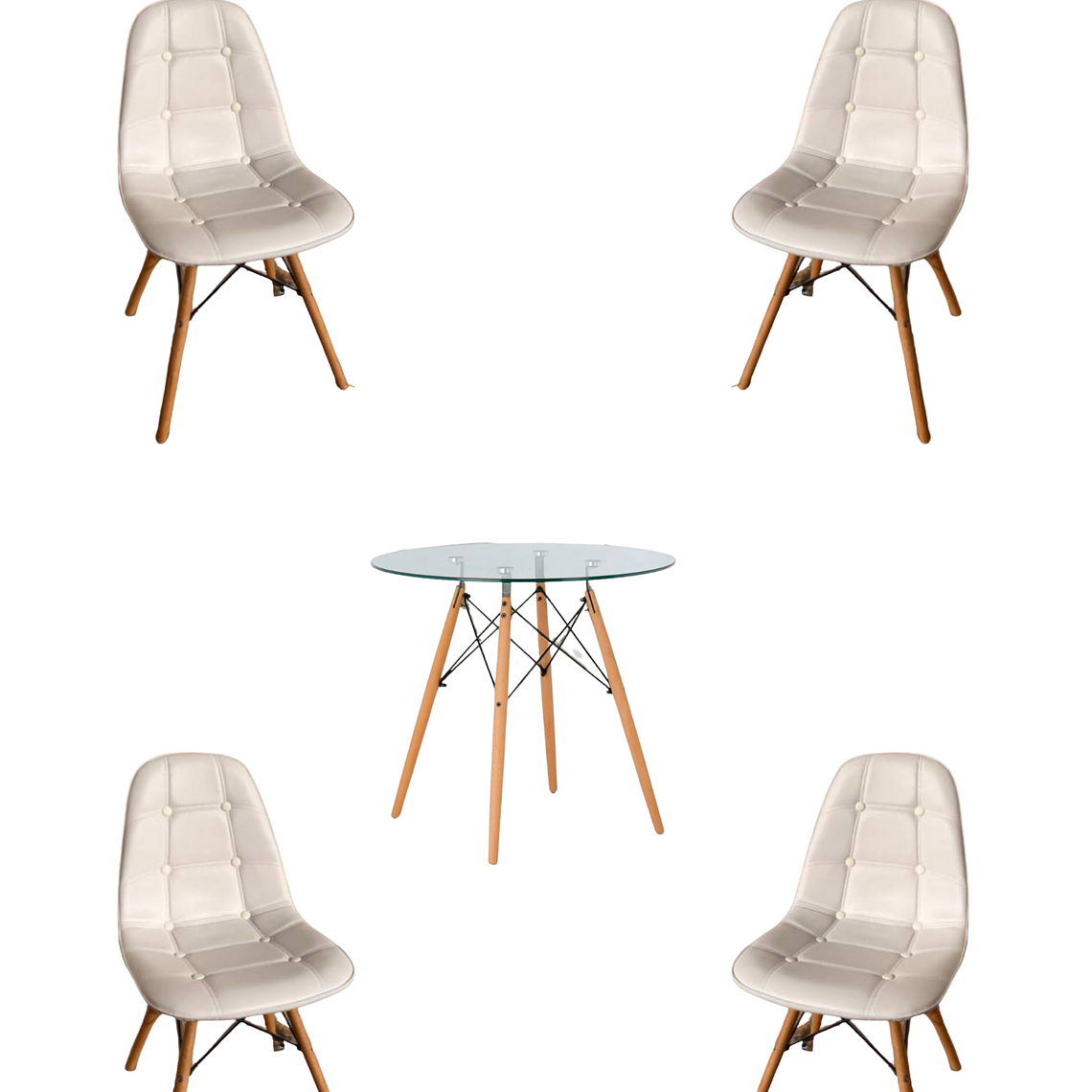 Comedor Mesa Redonda Vidrio Eames + Sillas Buckle 6