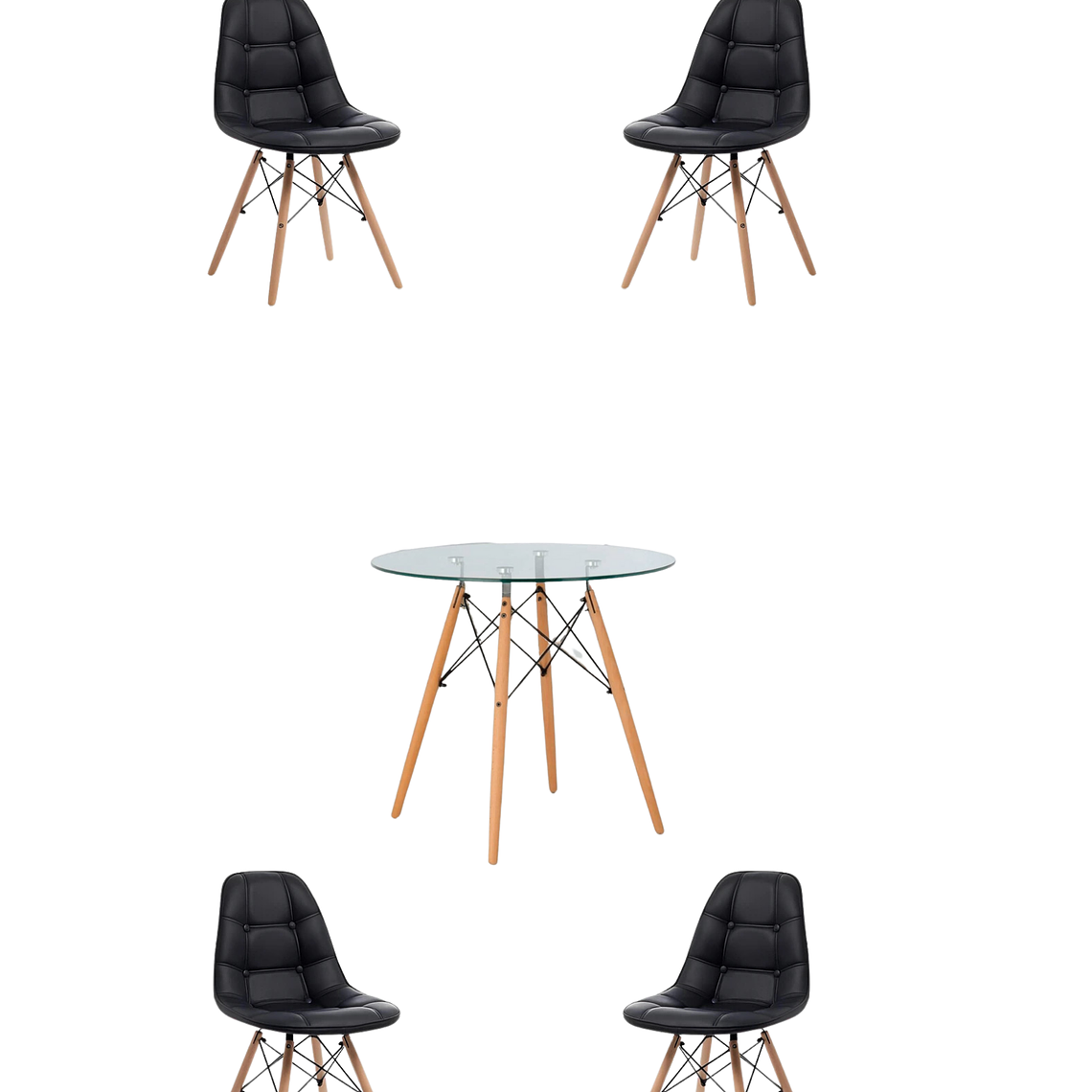 Comedor Mesa Redonda Vidrio Eames + Sillas Buckle 7