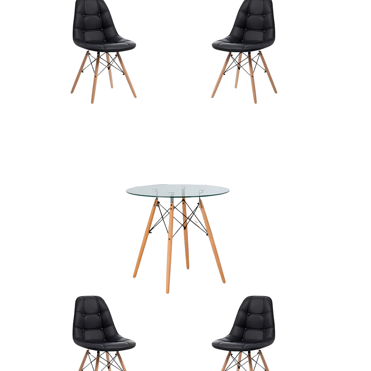 Comedor Mesa Redonda Vidrio Eames + Sillas Buckle 7