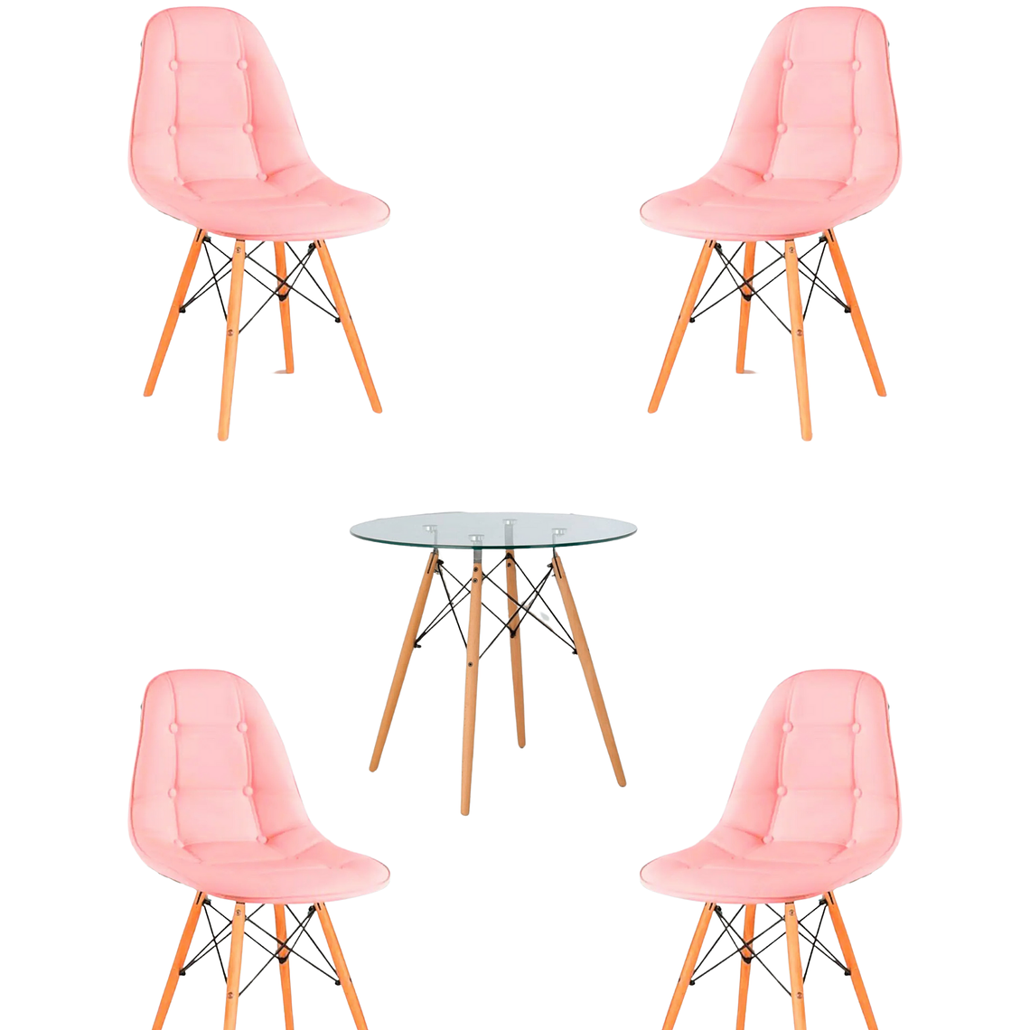 Comedor Mesa Redonda Vidrio Eames + Sillas Buckle 8