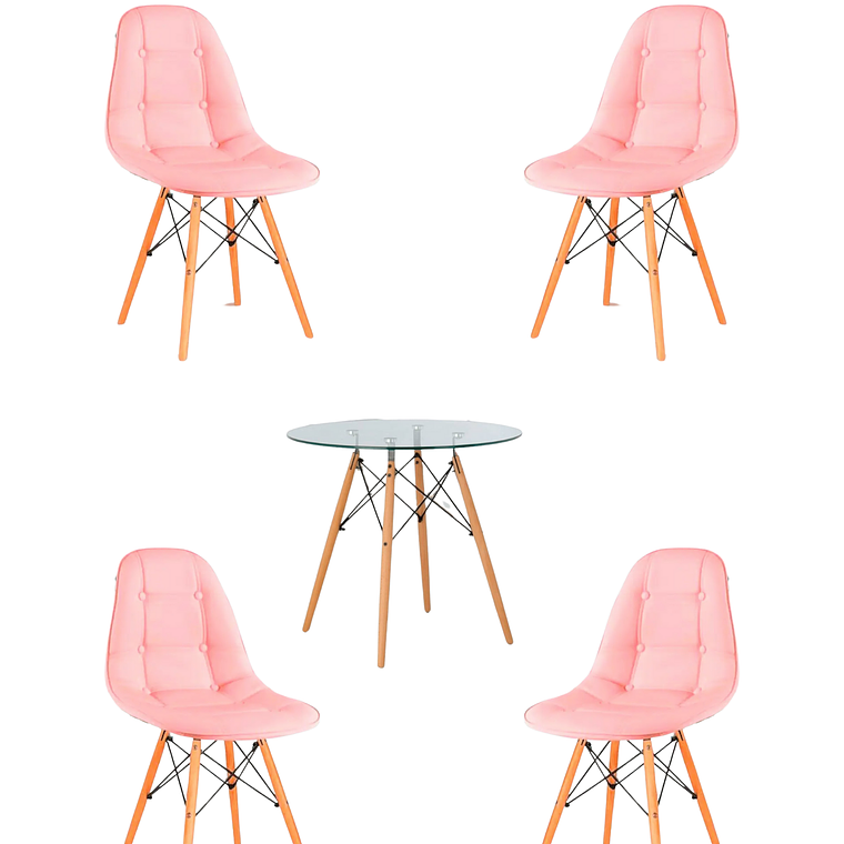 Comedor Mesa Redonda Vidrio Eames + Sillas Buckle 8
