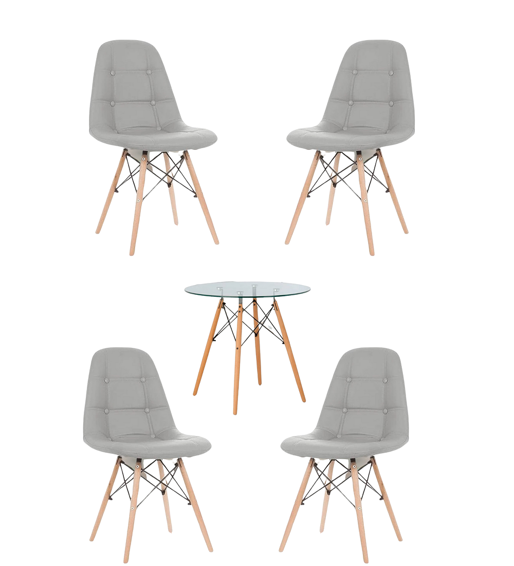 Comedor Mesa Redonda Vidrio Eames + Sillas Buckle