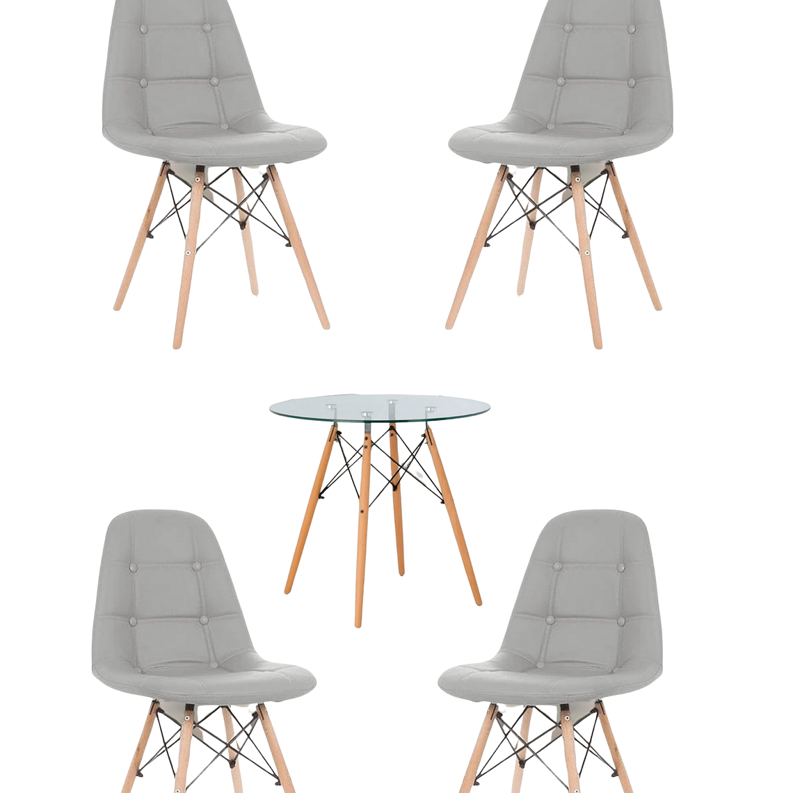 Comedor Mesa Redonda Vidrio Eames + Sillas Buckle 9