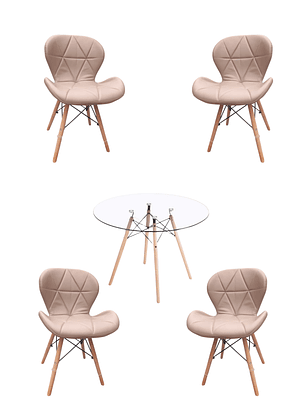 Comedor Mesa Redonda Vidrio Eames + Sillas Radar