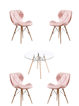 Comedor Mesa Redonda Vidrio Eames + Sillas Radar