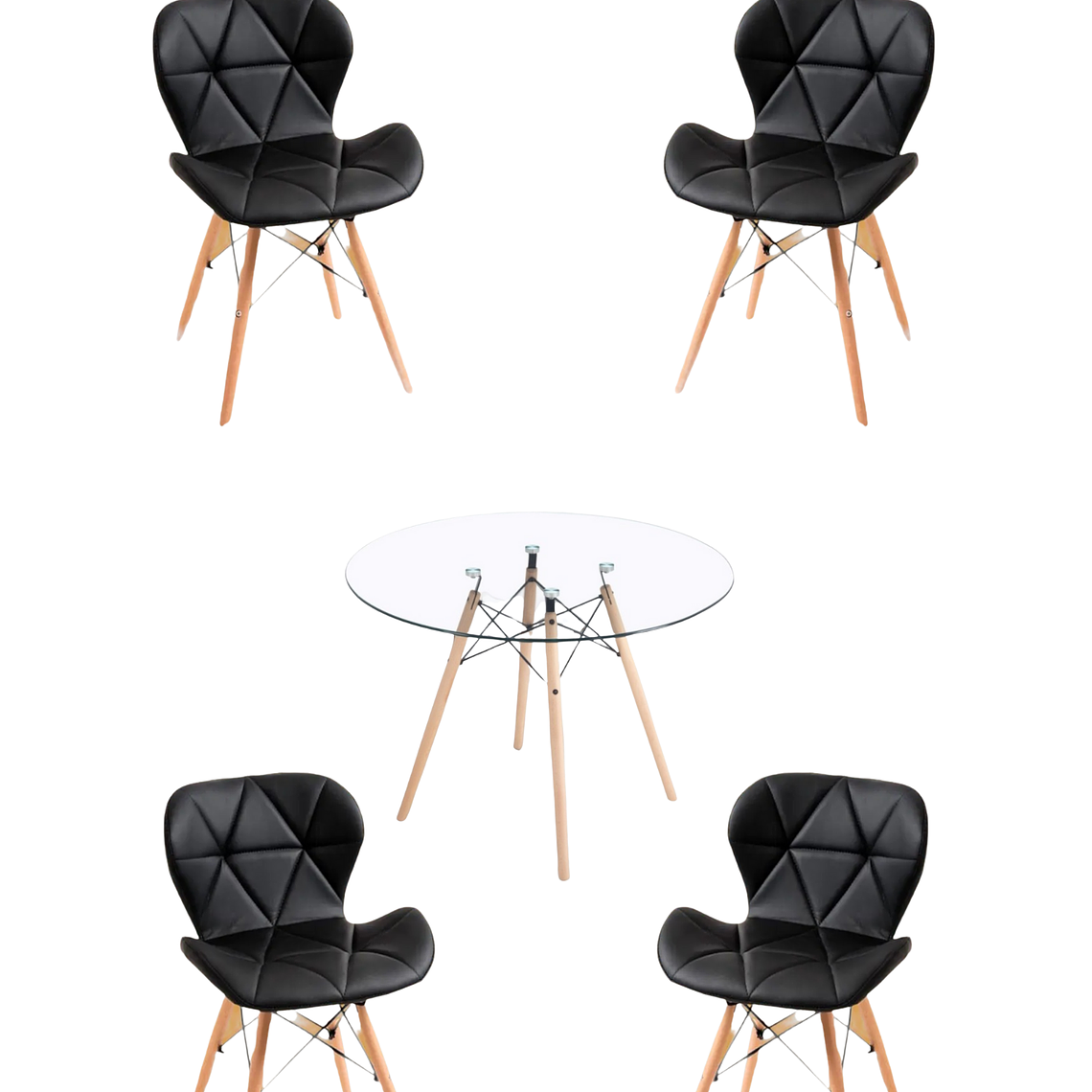 Comedor Mesa Redonda Vidrio Eames + Sillas Radar 4