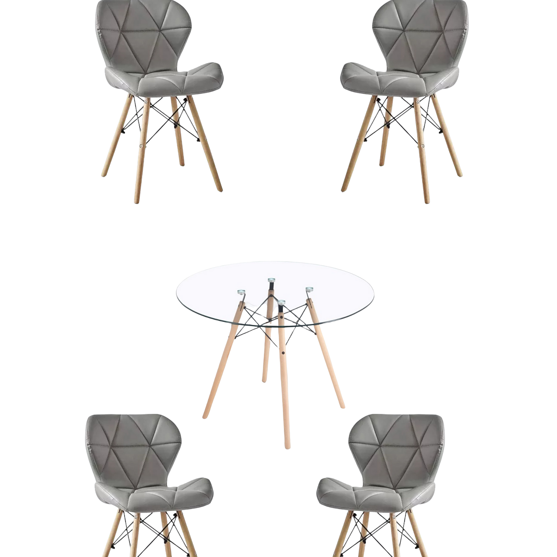 Comedor Mesa Redonda Vidrio Eames + Sillas Radar 5