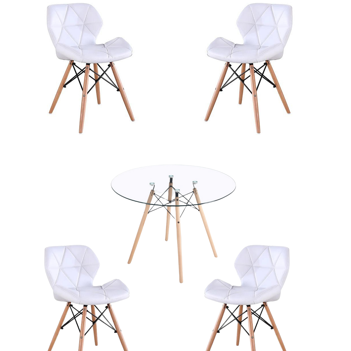 Comedor Mesa Redonda Vidrio Eames + Sillas Radar 1