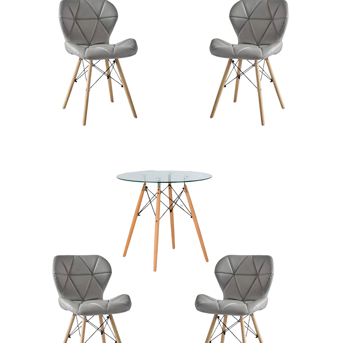 Comedor Mesa Redonda Vidrio Eames + Sillas Radar 9