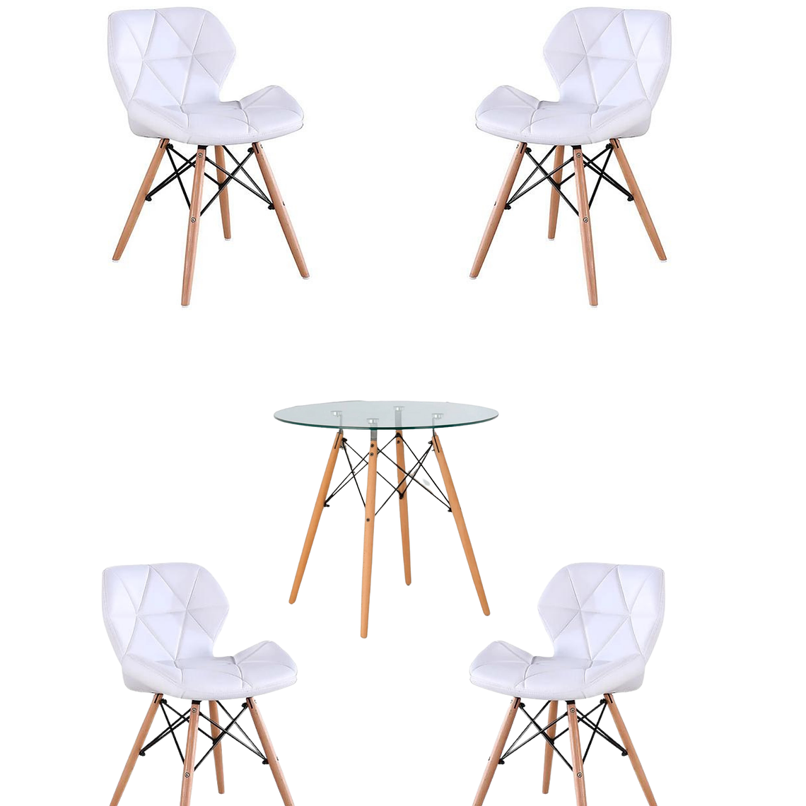 Comedor Mesa Redonda Vidrio Eames + Sillas Radar 10