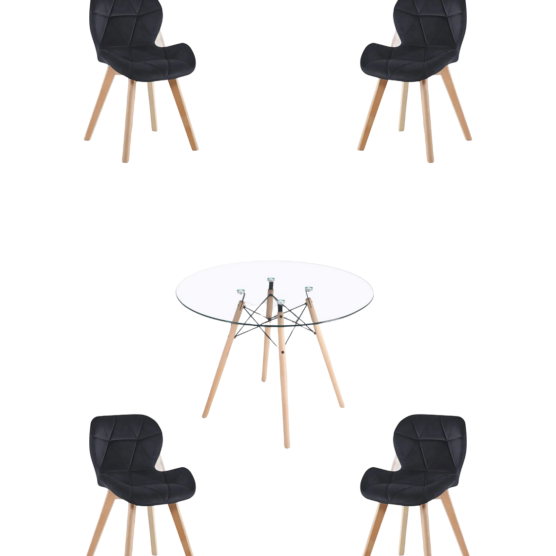 Comedor Mesa Redonda Vidrio Eames + Sillas Radar Velvet 1