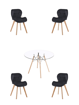 Comedor Mesa Redonda Vidrio Eames + Sillas Radar Velvet