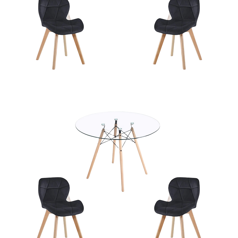 Comedor Mesa Redonda Vidrio Eames + Sillas Radar Velvet 1
