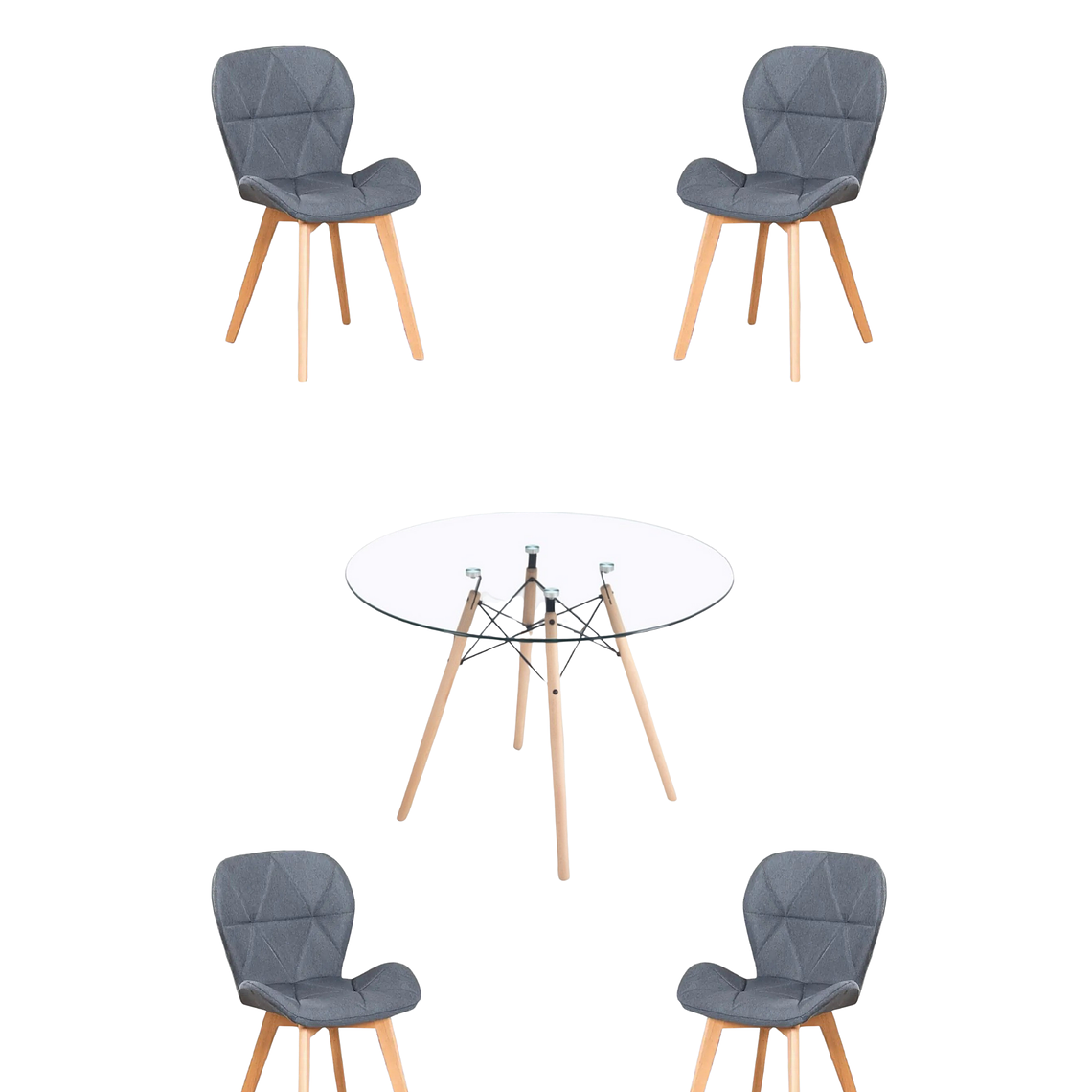 Comedor Mesa Redonda Vidrio Eames + Sillas Radar Velvet 2