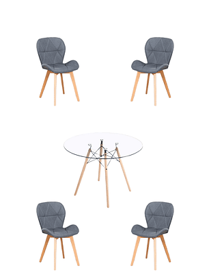 Comedor Mesa Redonda Vidrio Eames + Sillas Radar Velvet