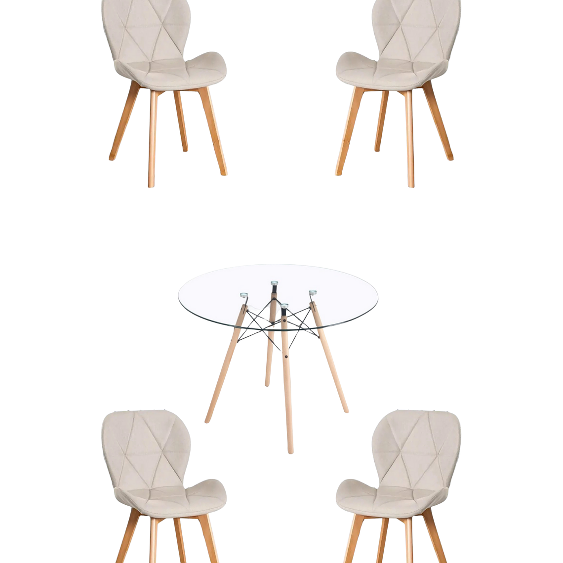 Comedor Mesa Redonda Vidrio Eames + Sillas Radar Velvet 3