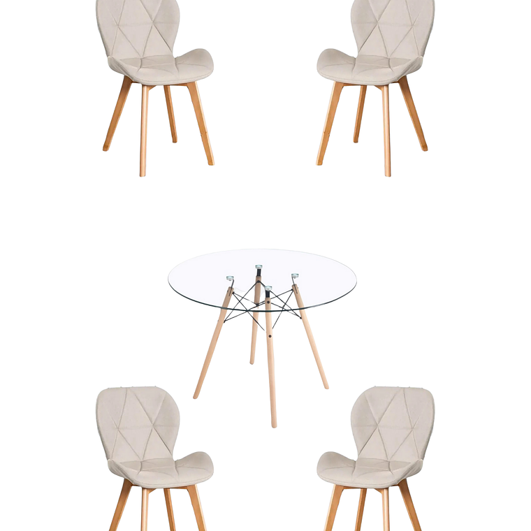 Comedor Mesa Redonda Vidrio Eames + Sillas Radar Velvet 3