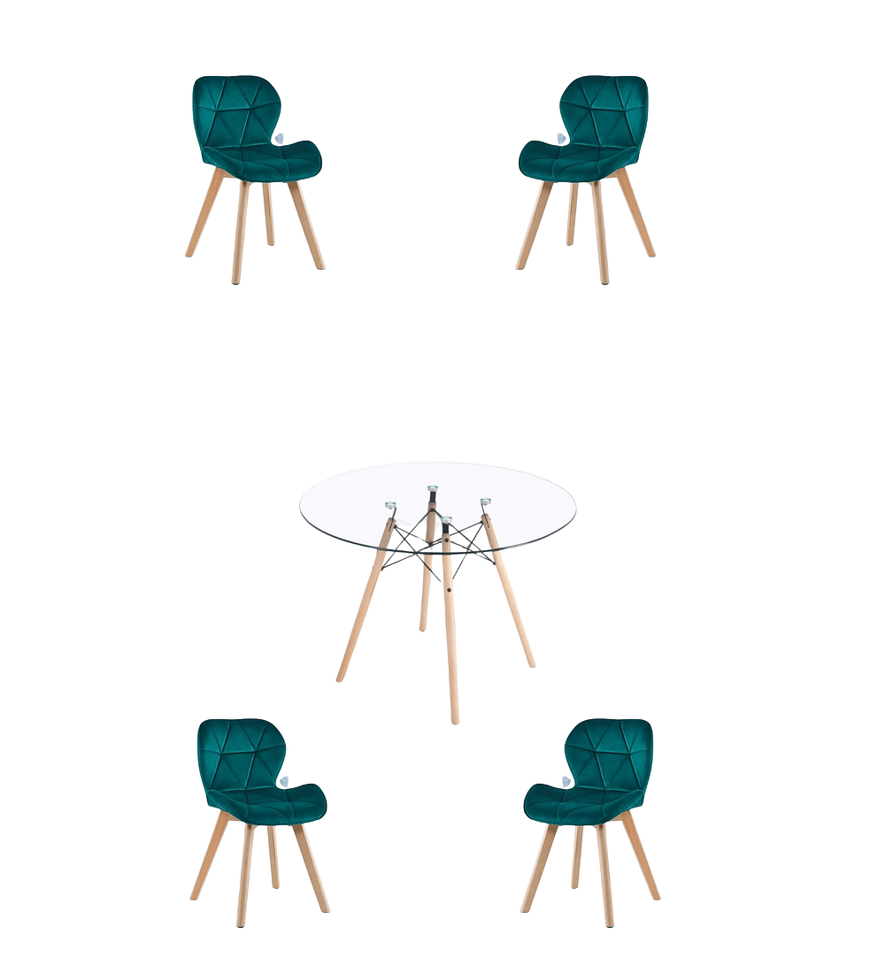 Comedor Mesa Redonda Vidrio Eames + Sillas Radar Velvet