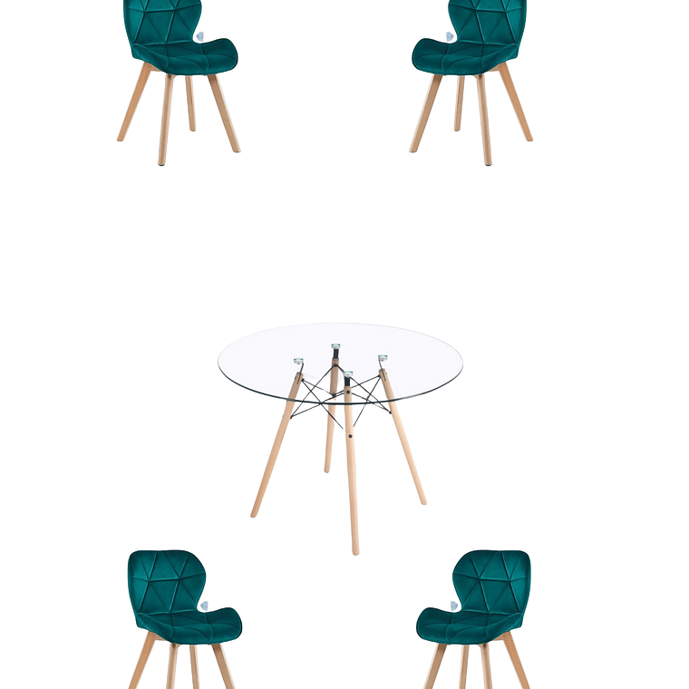 Comedor Mesa Redonda Vidrio Eames + Sillas Radar Velvet 4