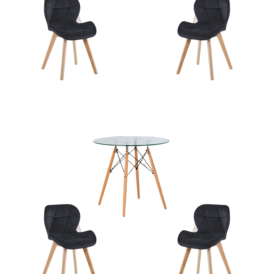Comedor Mesa Redonda Vidrio Eames + Sillas Radar Velvet 5