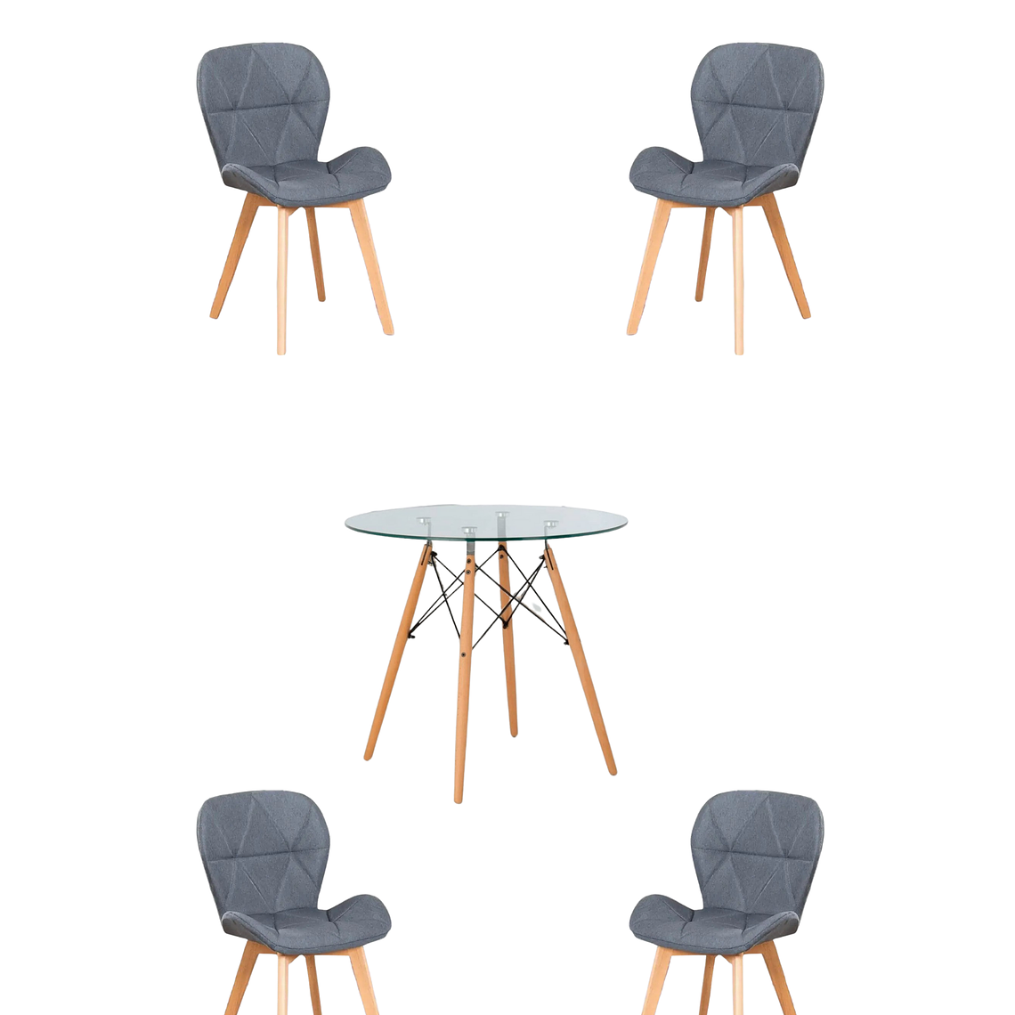 Comedor Mesa Redonda Vidrio Eames + Sillas Radar Velvet 6