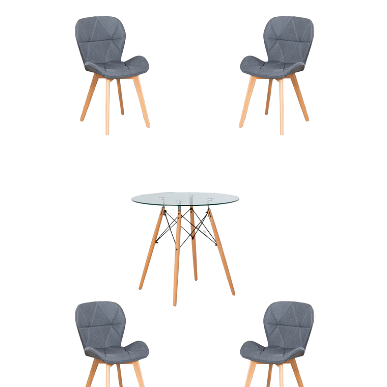 Comedor Mesa Redonda Vidrio Eames + Sillas Radar Velvet 6