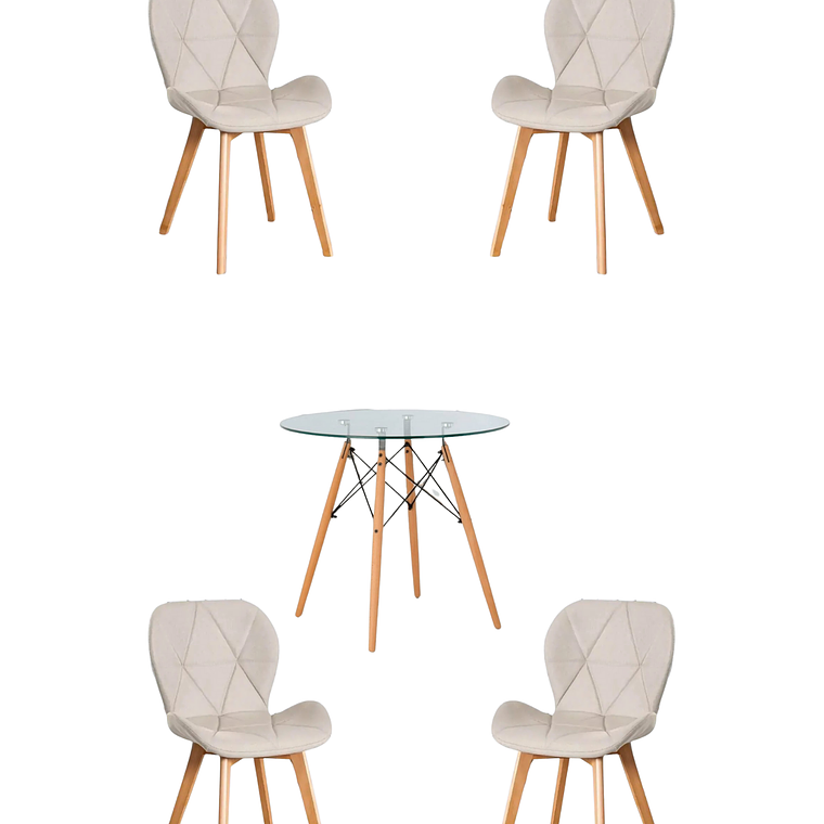 Comedor Mesa Redonda Vidrio Eames + Sillas Radar Velvet 7