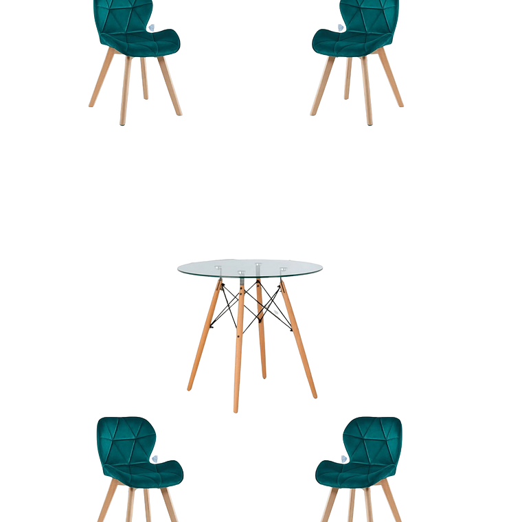 Comedor Mesa Redonda Vidrio Eames + Sillas Radar Velvet 8