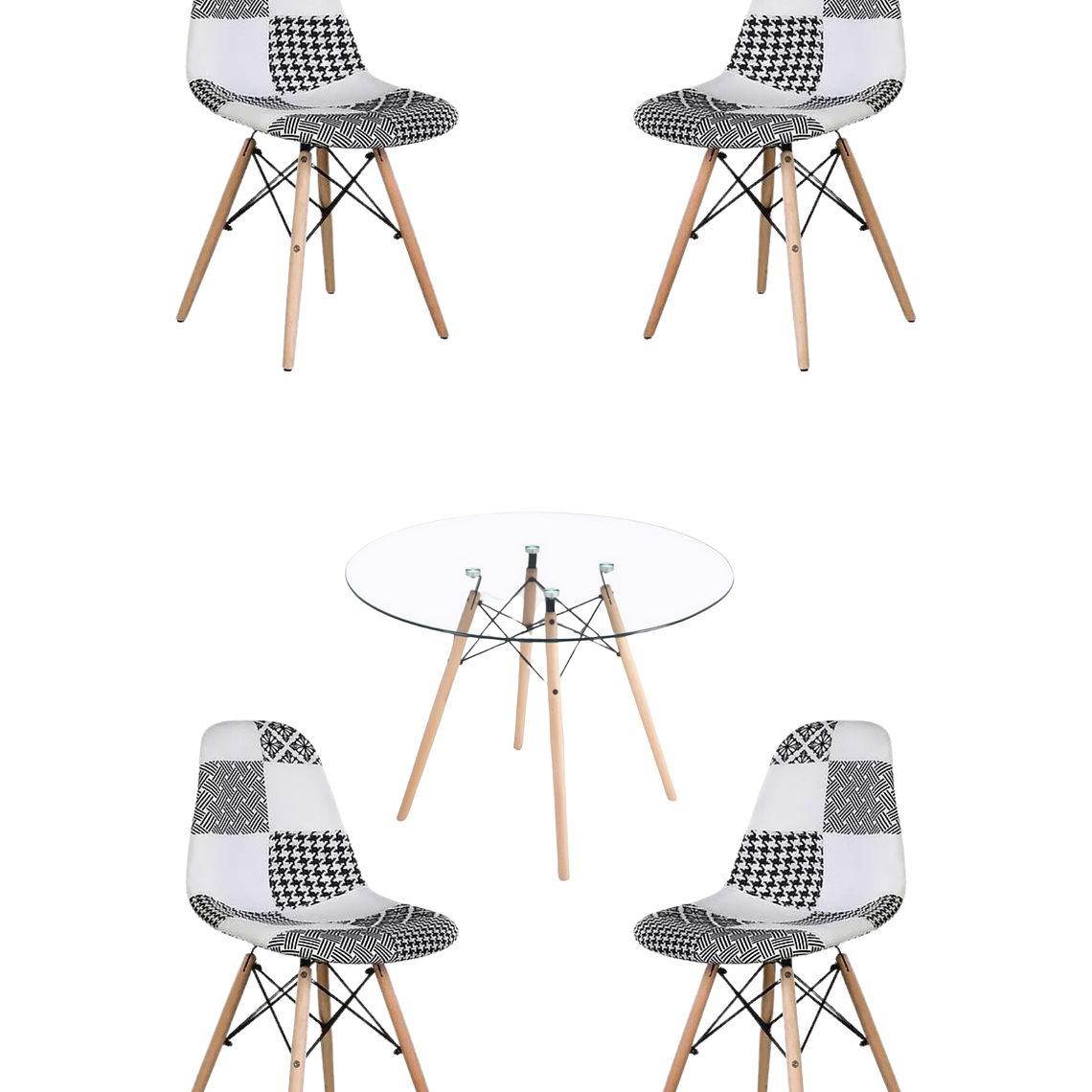 Comedor Mesa Redonda Vidrio Eames + Sillas Patchwork 4